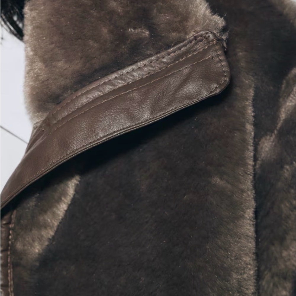 H&M Taupe Faux Fur Coat Oversized Size XS - Picture 9 of 10